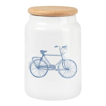 Fahrradfahrer Retro Skizze Vintage Silhouette - Keksdose mit Holzdeckel - Weiß - Vorne