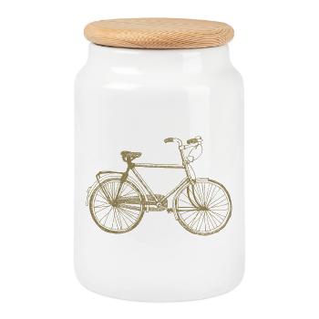 Fahrradfahrer Retro Skizze Vintage Silhouette - Keksdose mit Holzdeckel - Weiß - Vorne