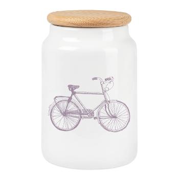 Fahrradfahrer Retro Skizze Vintage Silhouette - Keksdose mit Holzdeckel - Weiß - Vorne