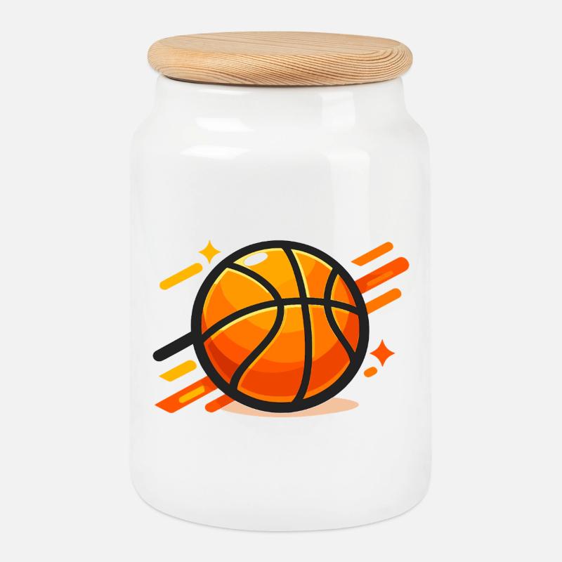 Dynamischer Basketball Neon-Orange - Keksdose mit Holzdeckel - Weiß