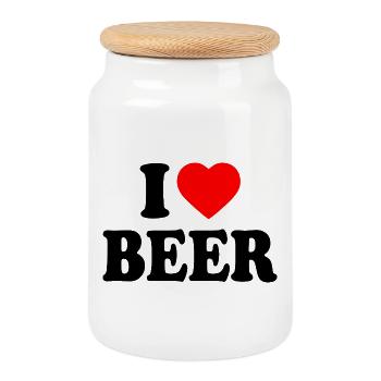 I love beer - Cookie Jar with Wooden Lid - white - Front
