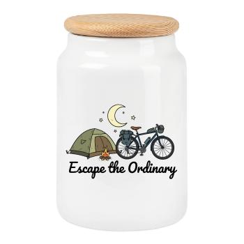 Bikepacking Escape the Ordinary Adventure Art - Cookie Jar with Wooden Lid - white - Front