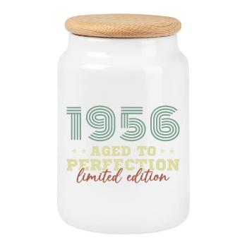 1956 Vintage Retro Birthday Gift - Cookie Jar with Wooden Lid - white - Front