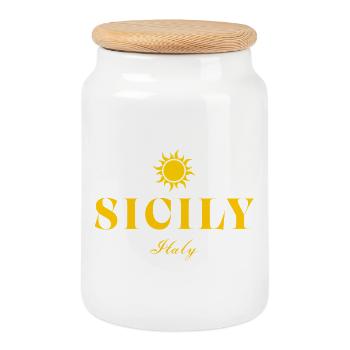 Sicily Italy Sun - Cookie Jar with Wooden Lid - white - Front