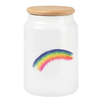 Feuille de pinceau arc-en-ciel - Boîte à biscuits avec couvercle en bois - blanc - Devant