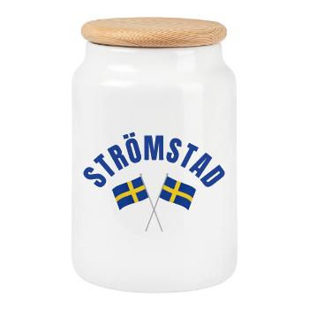 Drapeaux suédois de Strömstad en croix - Boîte à biscuits avec couvercle en bois - blanc - Devant