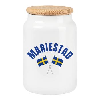 Mariestad a traversé les drapeaux suédois - Boîte à biscuits avec couvercle en bois - blanc - Devant