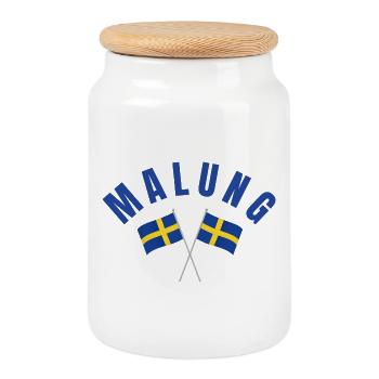 Malung kreuzte schwedische Flaggen - Keksdose mit Holzdeckel - Weiß - Vorne