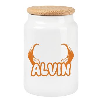 Devil Alvin - Cookie Jar with Wooden Lid - white - Front