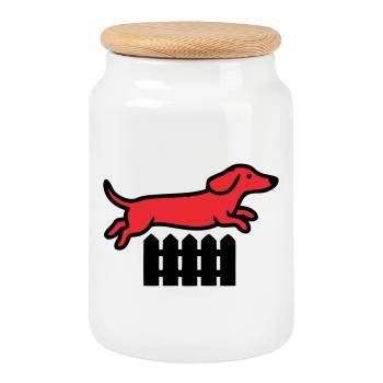 Dachshund Jump Fence Agility - Cookie Jar with Wooden Lid - white - Front