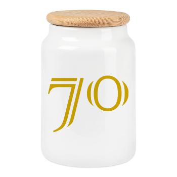 70. 70 YEARS. 70th ANNIVERSARY. 70 YEARS ANNIVERSARY. - Cookie Jar with Wooden Lid - white - Front