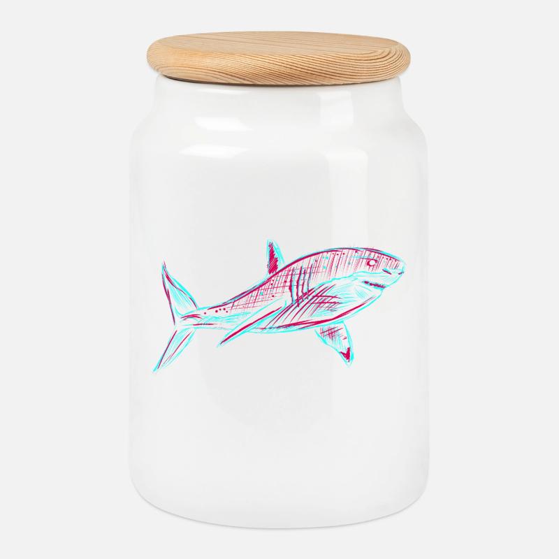Neo Shark - Cookie Jar with Wooden Lid - white