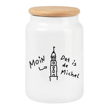 Moin Hamburg Michel Plattdeutsch - Keksdose mit Holzdeckel - Weiß - Vorne