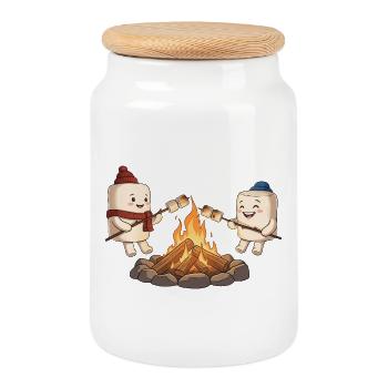 Lagerfeuer-Marshmallow-Freunde - Keksdose mit Holzdeckel - Weiß - Vorne