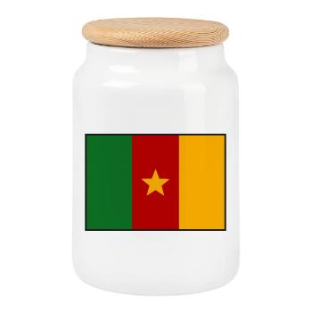 Cameroon Flag - Cookie Jar with Wooden Lid - white - Front