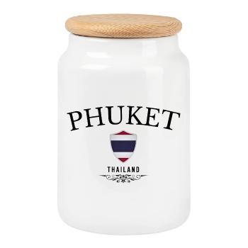 Souvenir de Phuket, Elegant Design Phuket - Boîte à biscuits avec couvercle en bois - blanc - Devant
