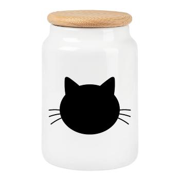 Cat head - Cookie Jar with Wooden Lid - white - Front
