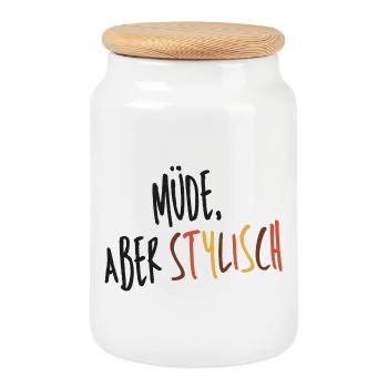 Müde aber stylisch  - Keksdose mit Holzdeckel - Weiß - Vorne