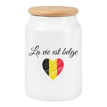 Cœur Tricolore Brossé Jaune Rouge Belgique  - Boîte à biscuits avec couvercle en bois - blanc - Devant