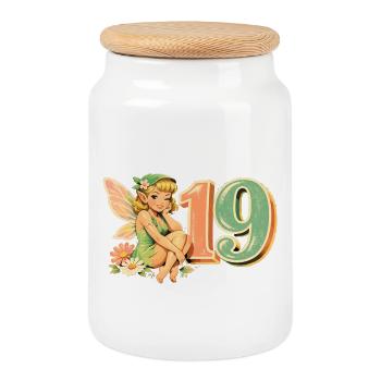 Elfe Retro Werbe-Print 19 – Pastell Ästhetik - Keksdose mit Holzdeckel - Weiß - Vorne