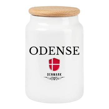 Souvenir d’Odense, design élégant d’Odense - Boîte à biscuits avec couvercle en bois - blanc - Devant