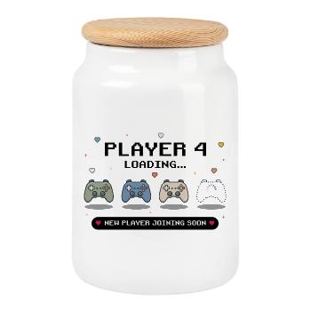 Player 4 Loading - Baby Announcement - Keksdose mit Holzdeckel - Weiß - Vorne