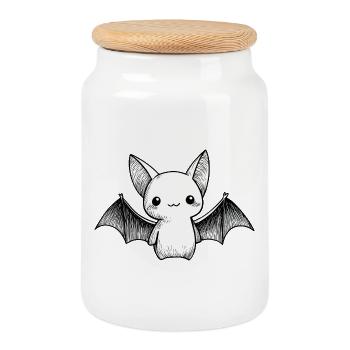 Kawaii bat full of tenderness - Cookie Jar with Wooden Lid - white - Front