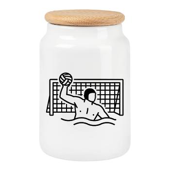 water polo - Cookie Jar with Wooden Lid - white - Front