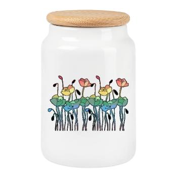Flowers - Cookie Jar with Wooden Lid - white - Front