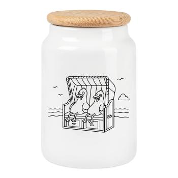 Funny Seagulls Beach Chair - Cookie Jar with Wooden Lid - white - Front