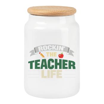 Rockin The Teacher Life Lehrer Spruch - Keksdose mit Holzdeckel - Weiß - Vorne
