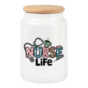 Cadeau pour Nurse Life : Cadeau - Boîte à biscuits avec couvercle en bois - blanc - Devant