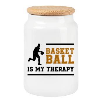 Basketball Retro Schriftzug - Keksdose mit Holzdeckel - Weiß - Vorne