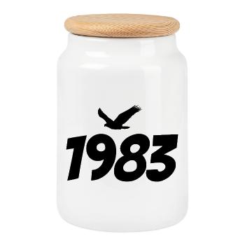 1983 Vintage Jahrgang Adler Grafik - Keksdose mit Holzdeckel - Weiß - Vorne