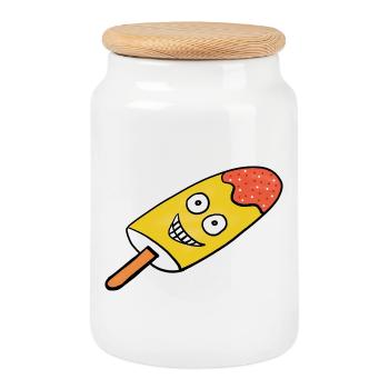 Fröhliches Zitronen-Eis Eiskrem Kinder  - Cookie Jar with Wooden Lid - white - Front