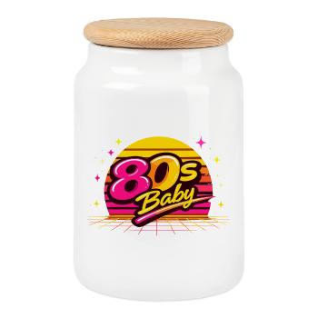 Disco rétro des années 80 - Boîte à biscuits avec couvercle en bois - blanc - Devant