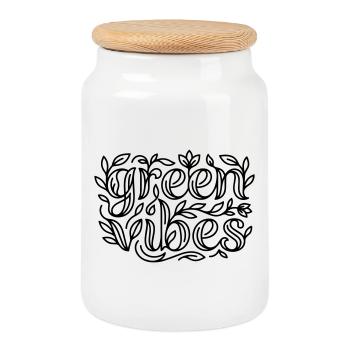 Green Vibes - Cookie Jar with Wooden Lid - white - Front