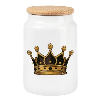 Symbole de la couronne - Boîte à biscuits avec couvercle en bois - blanc - Devant