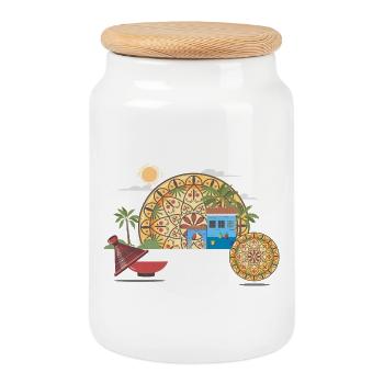 Moroccan Vector Mandala & Cultural Illustration - Cookie Jar with Wooden Lid - white - Front
