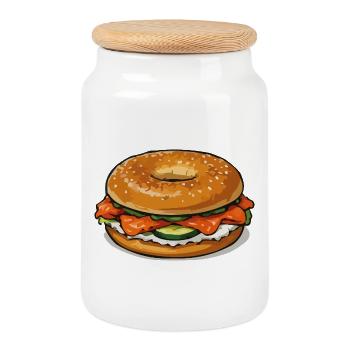 Bagel Pop Art Illustration - Cookie Jar with Wooden Lid - white - Front