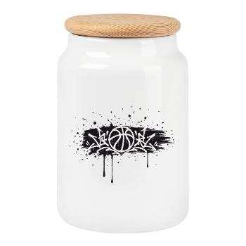 Basketball Graffiti Streetball Splash Design - Cookie Jar with Wooden Lid - white - Front