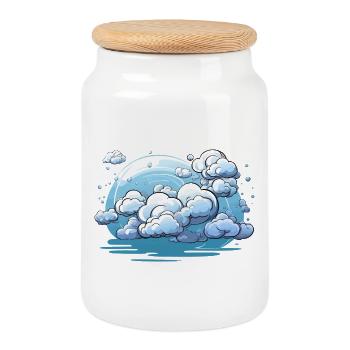 Cloud ball in the blue circle - Cookie Jar with Wooden Lid - white - Front