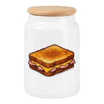 Illustration de Pop Art de Sandwich au Fromage - Boîte à biscuits avec couvercle en bois - blanc - Devant