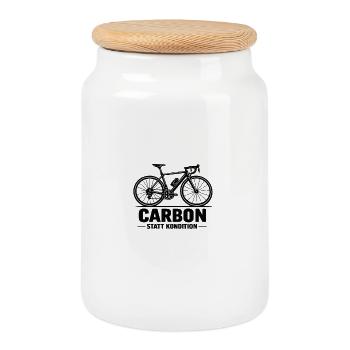 Carbon Statt Kondition - Rennrad Fahrradfahrer - Keksdose mit Holzdeckel - Weiß - Vorne