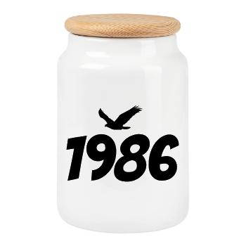 1986 Né Eagle Rétro Vintage Anniversaire Vintage - Boîte à biscuits avec couvercle en bois - blanc - Devant