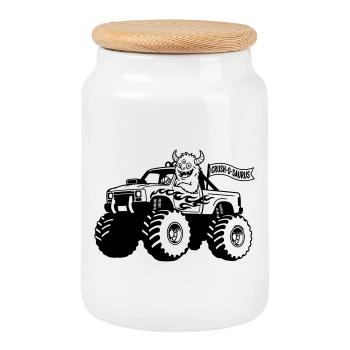 Monstertruck-Monster - Keksdose mit Holzdeckel - Weiß - Vorne