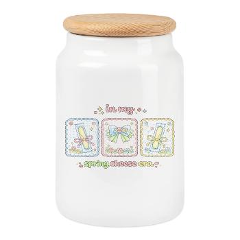 In My Spring Cheese Era Kawaii Pastel Coquette - Boîte à biscuits avec couvercle en bois - blanc - Devant