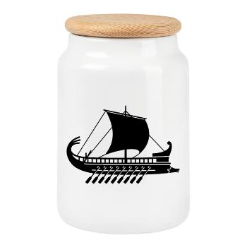 Navire de guerre grec - Boîte à biscuits avec couvercle en bois - blanc - Devant