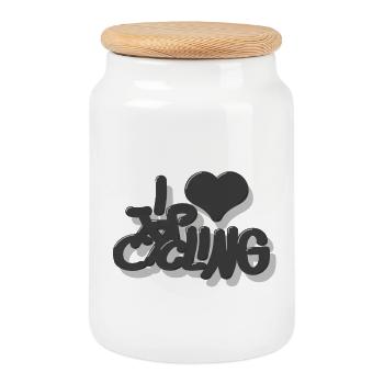 I_love_Cycling_grau - Keksdose mit Holzdeckel - Weiß - Vorne