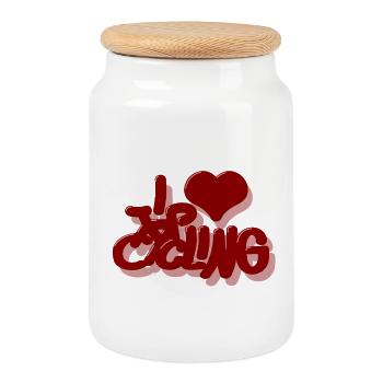I_Love_cycling_rot - Boîte à biscuits avec couvercle en bois - blanc - Devant